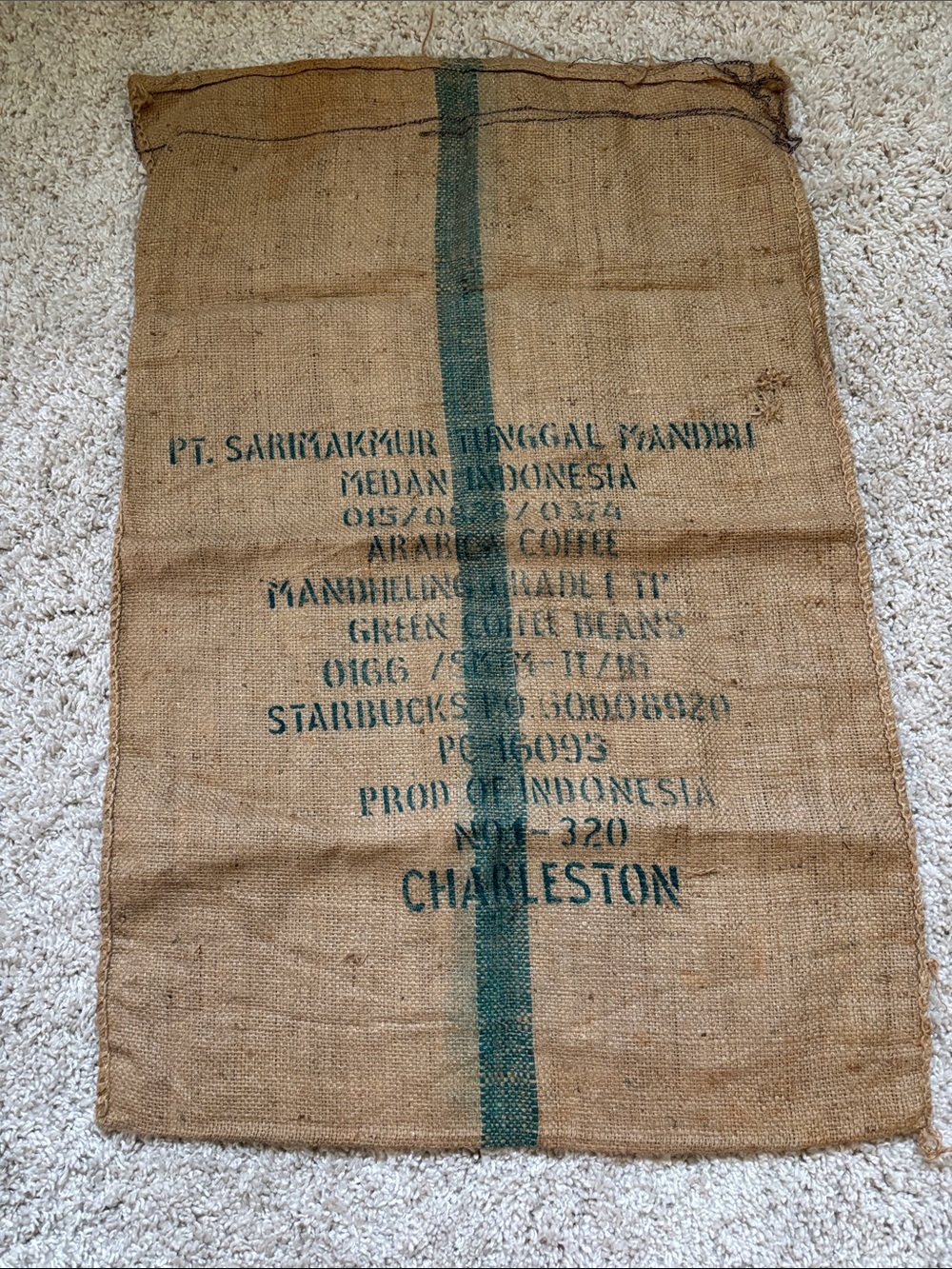 Starbucks Burlap Coffee Sack with Green Center Stripe 30x44